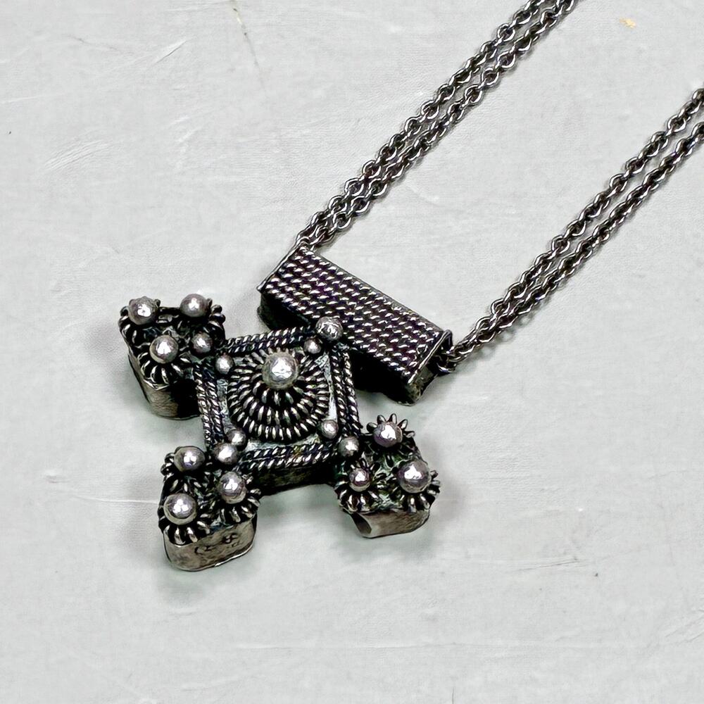 Sterling Silver Cross Necklace: Handcrafted Granulated Gothic Pendant
